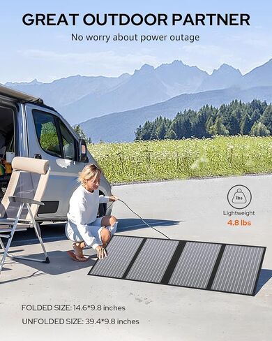 60W Portable Solar Panels, Foldable Solar Panel Charger for 100-500W Solar Generator Portable Power Station, with Adjustable Kickstands, DC 18V Output, USB 3.0 and Type-C Ports for Camping Van RV Trip in Kuwait