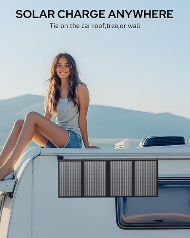 60W Portable Solar Panels, Foldable Solar Panel Charger for 100-500W Solar Generator Portable Power Station, with Adjustable Kickstands, DC 18V Output, USB 3.0 and Type-C Ports for Camping Van RV Trip in Kuwait