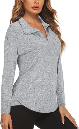 Koscacy Long Sleeve V Neck Half Zip Golf Pullover for Ladies Gym Training Outdoor Sports Workout Tennis Top, Purple Geometry in Saudi Arabia