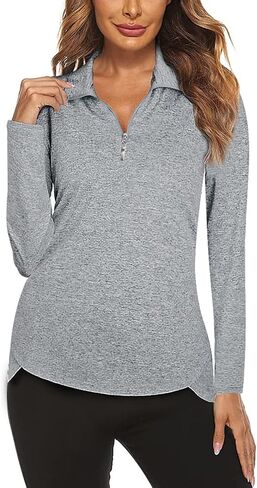 Koscacy Long Sleeve V Neck Half Zip Golf Pullover for Ladies Gym Training Outdoor Sports Workout Tennis Top, Purple Geometry in Saudi Arabia