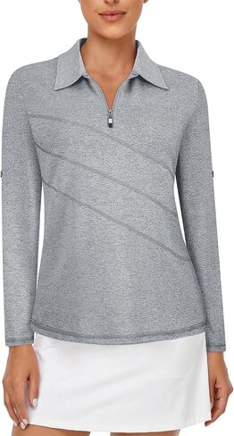 Koscacy Long Sleeve V Neck Half Zip Golf Pullover for Ladies Gym Training Outdoor Sports Workout Tennis Top, Purple Geometry in Saudi Arabia