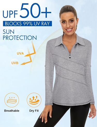Koscacy Long Sleeve V Neck Half Zip Golf Pullover for Ladies Gym Training Outdoor Sports Workout Tennis Top, Purple Geometry in Saudi Arabia