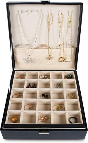 Frebeauty Earring Organizer Classic Jewelry Box 50 Slots Double Layer Jewelry Storage Case with 6 Necklace Hook and Bracelet Pocket(Black) in Saudi Arabia