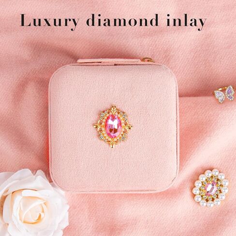 HONGTEYA Plush Velvet Jewelry Box Small Portable Travel Jewelry Case with Mirror Jewelry Organizer Boxes for Rings Necklaces Best Gifts For Daughter Girlfriend Mom in Saudi Arabia