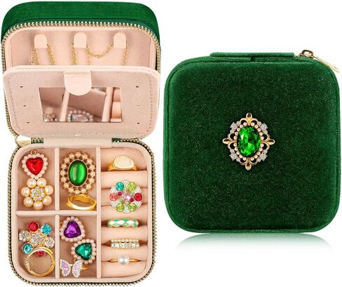 HONGTEYA Plush Velvet Jewelry Box Small Portable Travel Jewelry Case with Mirror Jewelry Organizer Boxes for Rings Necklaces Best Gifts For Daughter Girlfriend Mom in Saudi Arabia