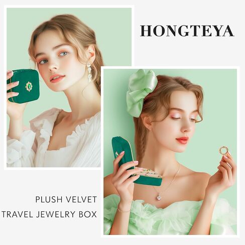HONGTEYA Plush Velvet Jewelry Box Small Portable Travel Jewelry Case with Mirror Jewelry Organizer Boxes for Rings Necklaces Best Gifts For Daughter Girlfriend Mom in Saudi Arabia