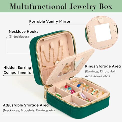 HONGTEYA Plush Velvet Jewelry Box Small Portable Travel Jewelry Case with Mirror Jewelry Organizer Boxes for Rings Necklaces Best Gifts For Daughter Girlfriend Mom in Saudi Arabia