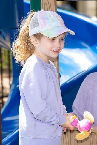 Funky Junque Girl's Criss Cross Hat Messy Bun High Ponytail Kids Baseball Cap in Saudi Arabia