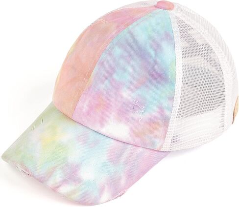 Funky Junque Girl's Criss Cross Hat Messy Bun High Ponytail Kids Baseball Cap in Saudi Arabia