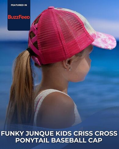 Funky Junque Girl's Criss Cross Hat Messy Bun High Ponytail Kids Baseball Cap in Saudi Arabia