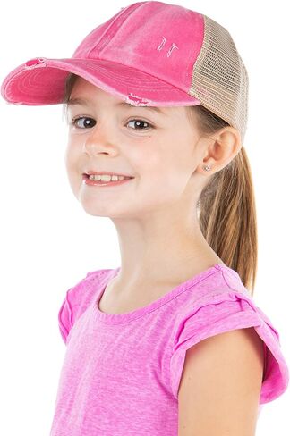 Funky Junque Girl's Criss Cross Hat Messy Bun High Ponytail Kids Baseball Cap in Saudi Arabia