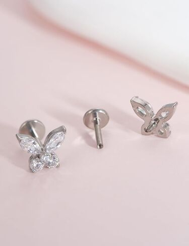 limerencia 18g Titanium Internally Threaded Tragus Piercing Jewelry CZ Top Flat Back Piercing Nose Studs Earring, Helix, Cartilage, Labret, for Women Men Sensitive Ears in Kuwait