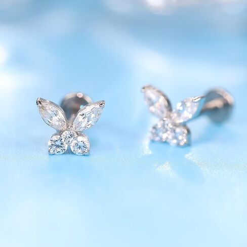 limerencia 18g Titanium Internally Threaded Tragus Piercing Jewelry CZ Top Flat Back Piercing Nose Studs Earring, Helix, Cartilage, Labret, for Women Men Sensitive Ears in Kuwait