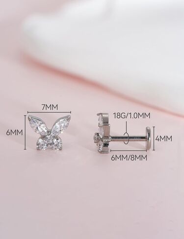 limerencia 18g Titanium Internally Threaded Tragus Piercing Jewelry CZ Top Flat Back Piercing Nose Studs Earring, Helix, Cartilage, Labret, for Women Men Sensitive Ears in Kuwait