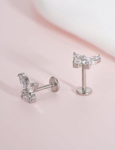 limerencia 18g Titanium Internally Threaded Tragus Piercing Jewelry CZ Top Flat Back Piercing Nose Studs Earring, Helix, Cartilage, Labret, for Women Men Sensitive Ears in Kuwait