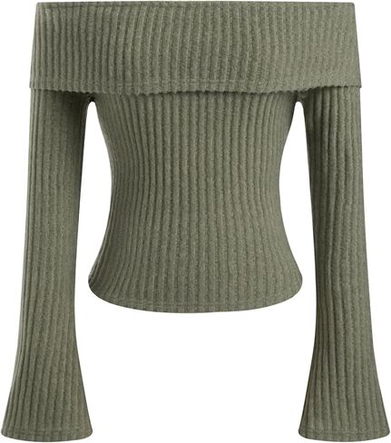 CIDER Off The Shoulder Sweater for Womens Fall Tops Sexy Long Sleeve Going Out Tops Knit Cropped Sweater Trendy Slim Fit in Saudi Arabia
