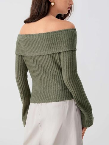 CIDER Off The Shoulder Sweater for Womens Fall Tops Sexy Long Sleeve Going Out Tops Knit Cropped Sweater Trendy Slim Fit in Saudi Arabia
