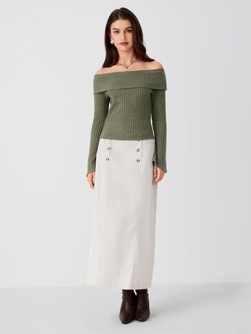 CIDER Off The Shoulder Sweater for Womens Fall Tops Sexy Long Sleeve Going Out Tops Knit Cropped Sweater Trendy Slim Fit in Saudi Arabia