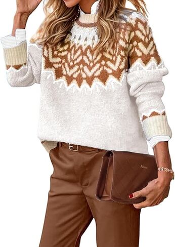 EARKOHA Women's Casual Mock Neck Ribbed Sweater Pullover 2024 Fall Oversized Long Sleeve Print Sweater Top in Saudi Arabia