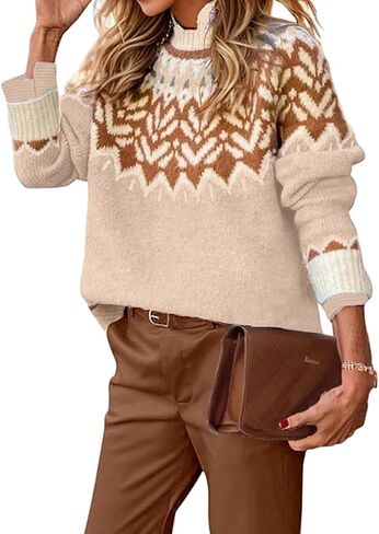 EARKOHA Women's Casual Mock Neck Ribbed Sweater Pullover 2024 Fall Oversized Long Sleeve Print Sweater Top in Saudi Arabia