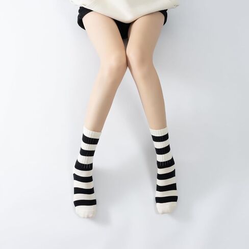 Yoga Pilates Socks with Grips for Women Non Slip Striped Cushioned Crew Socks for Barre Ballet Dance in Kuwait