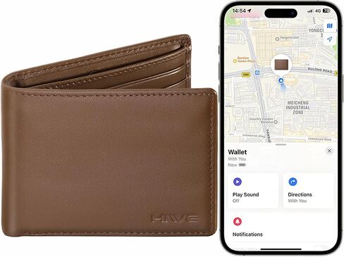 HiWe Wallet for Men with Find My Tracker Built in, Bifold Genuine Leather Wallet, RFID Blocking, Slim, Wireless Charging, Not for Android, Black in Saudi Arabia