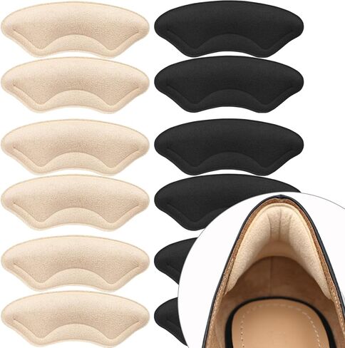 6 Pairs Heel Cushion Pads for Shoes Too Big, Shoe Grips Liners Heel Protectors for Loose Shoes, Heel Pain, Blisters and Rubbing, Anti Slip Shoe Filler Make Shoes Fit Tighter in Kuwait