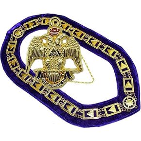 33 Degree Masonic Regalia Scottish Rite Golden Chain Purple Velvet Collar with Small Pendant Jewel, Masonic chain collar, Masonic collar