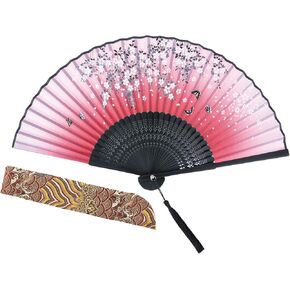2 Pcs Hand Fans for Women Foldable, Paper Fans Handheld, Chinese Fan & Japanese Fan for Party, Bamboo Silk Folding Hand Fan for Wedding & Home Decoration