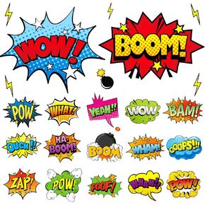 Superhero Cardboard Cutouts Decor 36 Pack Hero Action Sign Cutouts Banner Decorations Garland for Kids Cartoon Superhero Baby Shower Celebrating Events Birthday Party Supplies Room Wall Decor