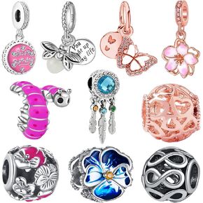10 Pack Silver Bead Charms for Pandora Bracelets and Necklaces Jewellery Charm for Woman