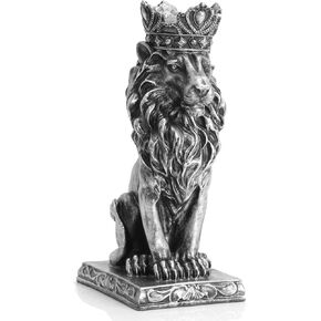 Lion Statue Decor 9 inch Resin, Crown Lion Statue Masculine Man Home Office Decor, Antique Gold Decor Accent for Fengshui Lion Men Office Desk Table Shelf Decor, Men Father or Leo Lion Gift