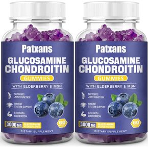 2Packs 3000MG Glucosamine Chondroitin Gummies - Extra Strength Joint Health & MSM Elderberry Natural Joint Support Supplement,Flexibility,Antioxidant Immune Support for Adults,120 Gummies.