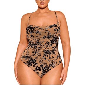 Milumia Women's Plus Size Sexy Sheer Mesh Ruched Cami Bodysuit Going Out Tops