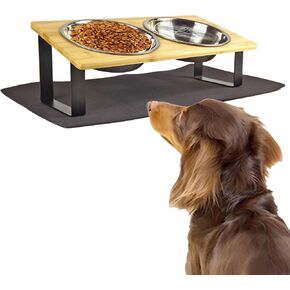 Stand-Up Tilted Bamboo Table & Metal Elevated Dog Bowls - 2 Stainless Steel Bowls for Food or Water Included, Elevated pet Feeder Perfect for Small Dogs, Cats, Medium Pets