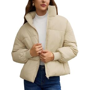 TQD Puffer Jacket Womens Long Sleeve Zip Womens Puffer Jacket Winter Cropped Puffer Jacket Coat Casual Womens Winter Coats