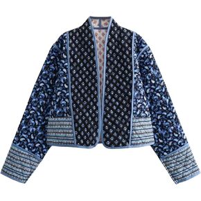Arssm Women Floral Quilted Puffer Jacket Cropped Lightweight Patchwork Vintage Padded Short Coat Outerwear
