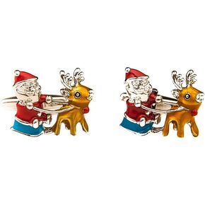 MRCUFF Santa Claus Christmas Sleigh Reindeer Pair Cufflinks in a Presentation Gift Box & Polishing Cloth