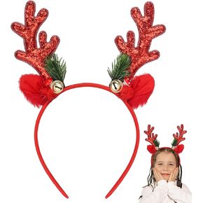 Christmas Reindeer Antlers Headband, Glitter Elk Antlers Headbands Christmas Costume Party Accessories for Women and Girls(Gold)