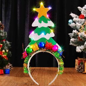 DRESBE Light Up Christmas Tree Headband LED Xmas Headbands Glow Party Hair Accessories for Women