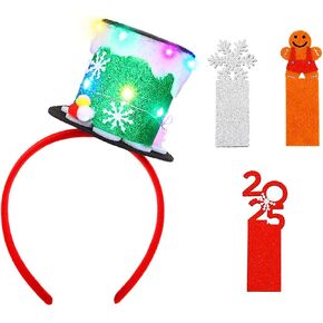 JEAIRTS Light Up Christmas Hat Headband Glowing Xmas Hair Hoop Led Christmas Costume Hair Accessoires