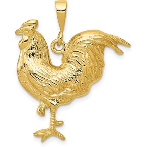 Avariah 14k Yellow Gold Solid Polished Open-Backed Rooster Pendant - 32mm
