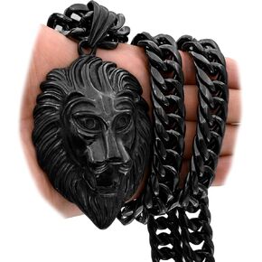 Heavy Black Mens Lion Pendant Stainless Steel Jewelry Strong Mens Cuban Miami Link Chain Big Lion Necklace Pendant
