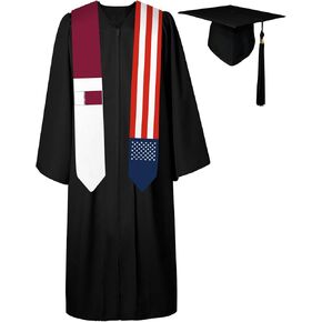 72 Inch Qatar Flag and USA Flag Graduation Sash Unisex Adults Graduation Stole Scarf International Class of 2024 (Not Include Baccalaureate Gown and Hat)