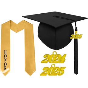 Matte Adult Graduation Cap with 2024 2025 Tassel Plain Graduation Stole for Unisex Adults Sash 60" Long