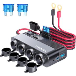 10FT Cable Car Cigarette Lighter Adapter 12V Socket Power Outlet USB Charger Cigarette Lighter Socket 24V 216W Multi Port Outlet Power Supply Car Plug Outlet Battery Adapter