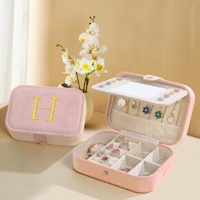 Parima Personalized Gifts for Women Girls - Plush Velvet Initial Jewelry Box | Teen Girl Gifts Trendy Stuff | Personalized Jewelry Box for Women Girls Jewelry Box - Letter M, Pink