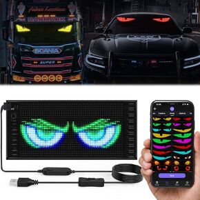Devil Eyes Light for Cars, 10.6"×4.7" Ultra Thin LED Soft Screen Bluetooth APP Control, Dynamic Double Row LED Display Panel, Custom Text Animation LED Eyes for Car Windshield