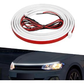 1 PC Car Hood Gap LED Light Guide Strip, 59" Start Scanning Cool Decorative Through-Type Daytime Running Lights, Waterproof Flexible Fit Self-Adhesive Light Strip, Universal for Cars (White)