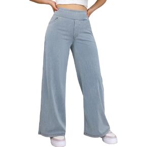 Simple Flavor Women's Wide Leg Jeans High Waisted Stretch Pull-on Baggy Denim Pants with Pockets